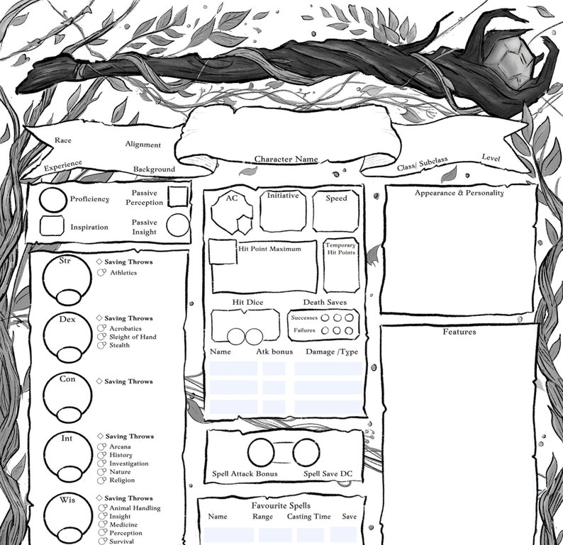 Secret Grove / Dnd Character Sheet PDF / Dnd Character Journal / Dungeons and Dragons / Tabletop
