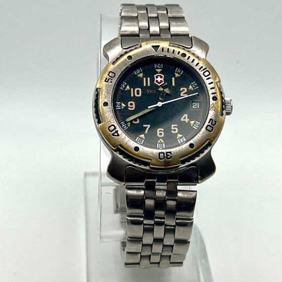 Vintage Victorinox Mens Swiss Army 80 s Rare Divers Black Silver Gold Watch Working Etsy Canada