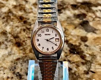 Vintage Seiko Ladies Watch: Two-Tone Gold Silver Cocktail Dress Watch