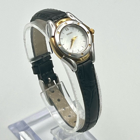 Seiko Vintage Round MOP and Black Leather Strap L… - image 3