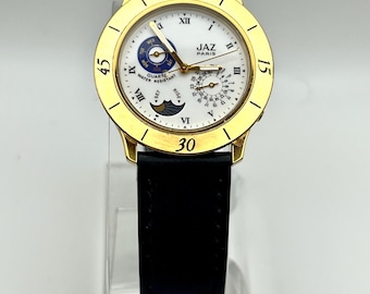 Vintage Jaz Unisex Watch : 18K Gold Plated Paris  Moon Phase Dress Casual Working Condition