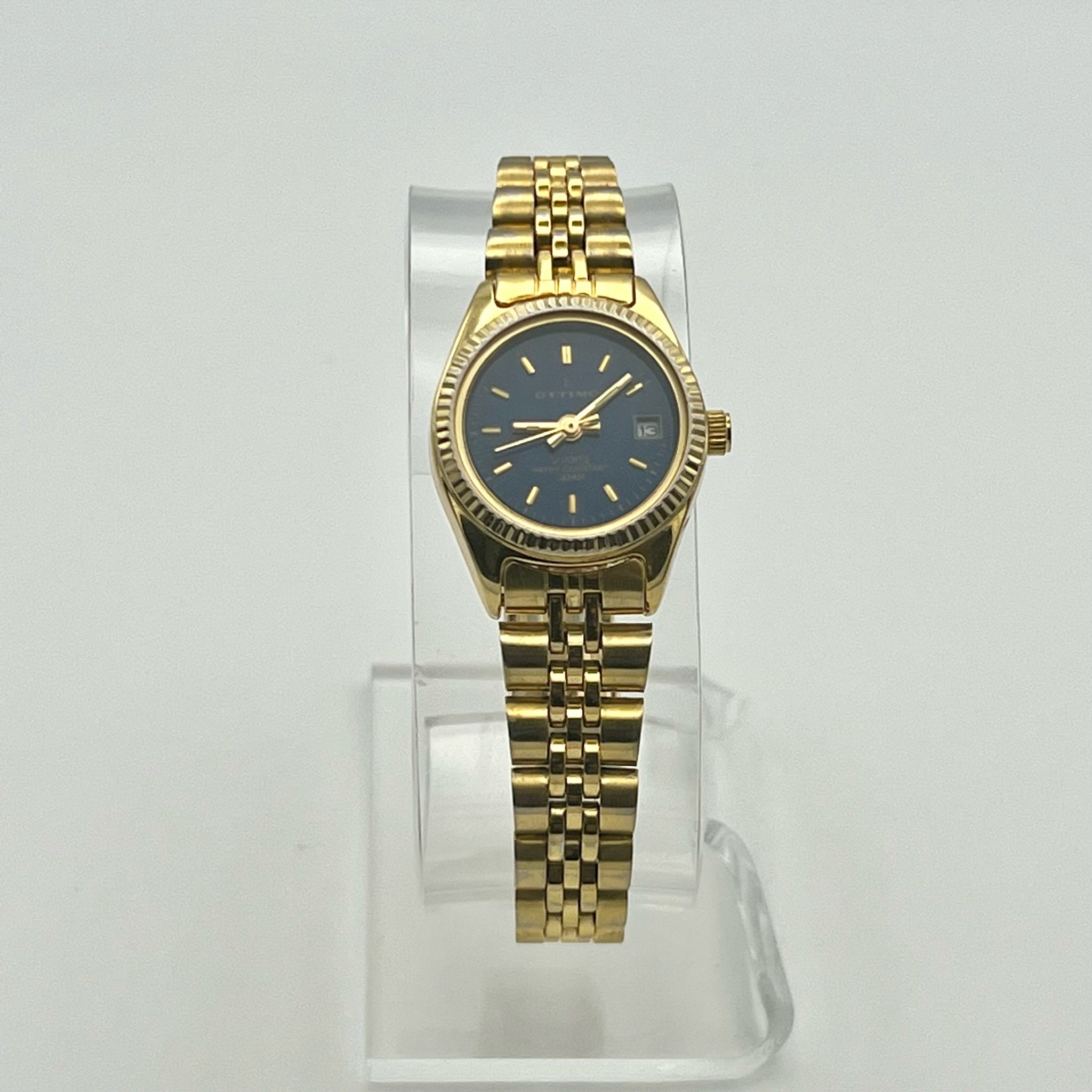 Ottimo Vintage 18K Vergoldet Runde Goldton und Blau Damenuhr