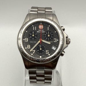 Vintage Swiss Military Chronograph Watch: 44mm Stainless Steel Tachymeter