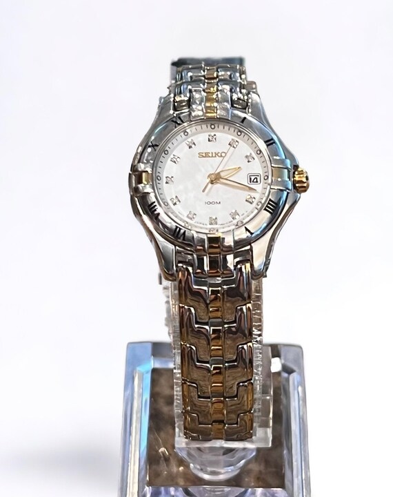 Seiko Vintage Round MOP Crystals Silver and Gold t