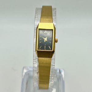 Citizen Vintage 1980's ladies CQ Gold Plated  Diamond Petite Rectangular Gold Black Watch Working