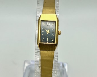 Vintage 1980's Citizen ladies  Watch : CQ Gold Plated  Diamond  Rectangular  Cocktail Dress Watch Working