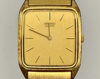 Seiko Vintage Mens 90's Tank Slim Gold tone Dress Tank Watch Working