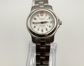 Vintage 90's Geneva Ladies Watch : Swiss Made Round Small Field Working New Battery
