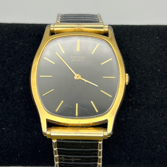 Seiko Vintage Unisex Black and Gold Rectangular W… - image 4