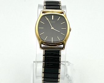 Seiko Vintage 1980's Unisex Watch :  Tank  Classic Slim Black Gold 30mmWorking