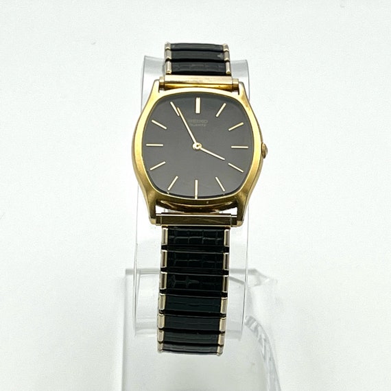 Seiko Vintage Unisex Black and Gold Rectangular W… - image 1