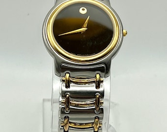 Vintage Movado Museum Swiss made Black Gold Silver tones Unisex Watch Working