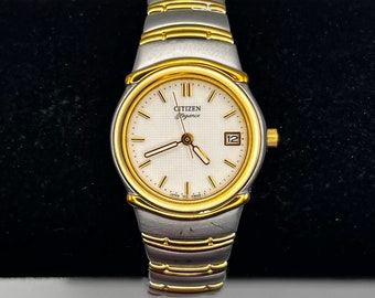 Vintage Citizen Ladies Watch : Elegance 90’s Saphire Crystal Gold Silver Working condition