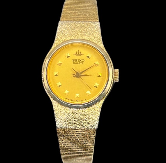 seiko ladies dress watches gold Seiko Women's Gold Tone Watch, Black Dial, Bracelet Strap