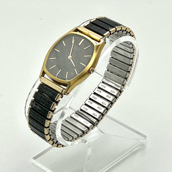 Seiko Vintage Unisex Black and Gold Rectangular W… - image 3