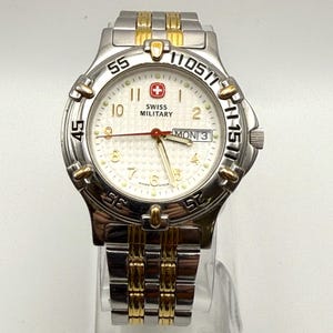 Vintage Swiss Military The Genuine Two Tone Gold Silver Diver 100M mens Watch Working
