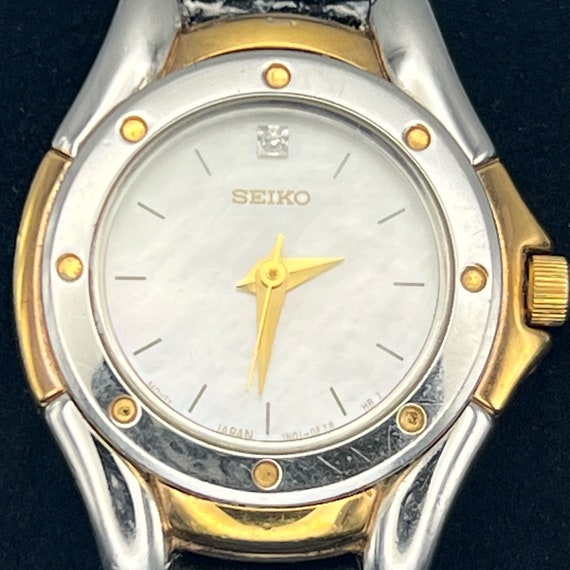 Seiko Vintage Round MOP and Black Leather Strap L… - image 4