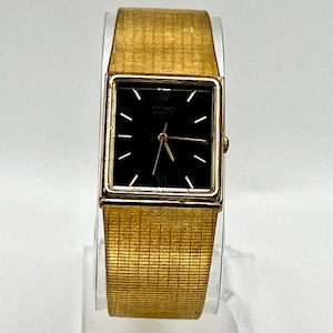 Seiko Vintage 1980 Unisex Tank Gold und Schwarz Rechteck Uhr Funktionieren