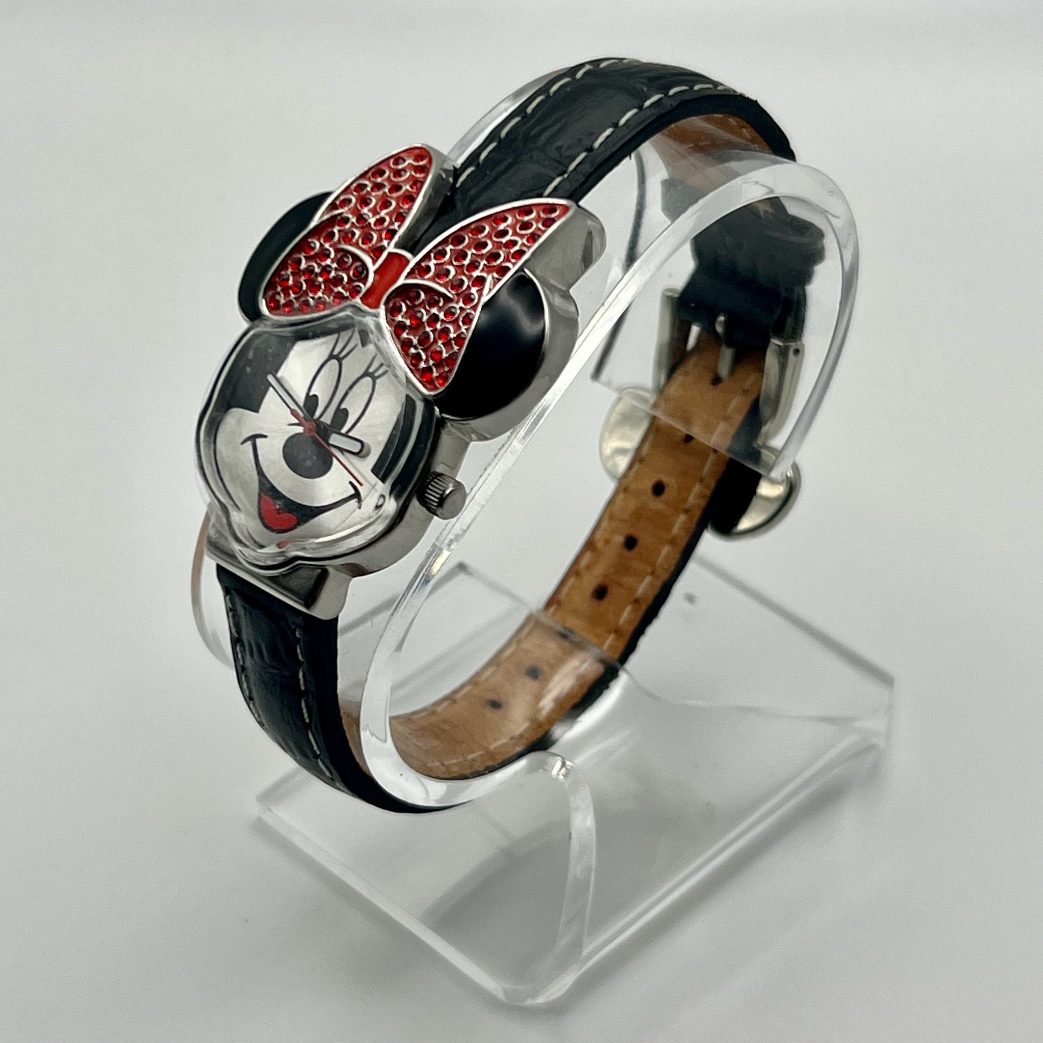 Vintage Happy Minnie Mouse Disney Red Stone Ears Watch Working Vintage Disney Minnie Mouse Ladies Watch : Happy Red Stone  main image 3