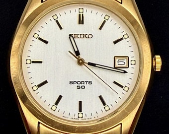 Vintage Seiko 90's Mens Watch : Sports 50 Gold tone Working