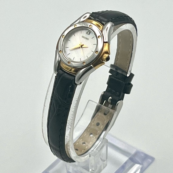 Seiko Vintage Round MOP and Black Leather Strap L… - image 2