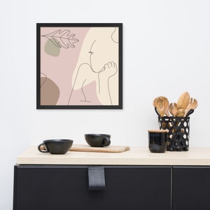 Framed poster, matte, print, pink, yellow, minimalist, abstract, art, wall decor, wall art, leaf, person, sketch, simple