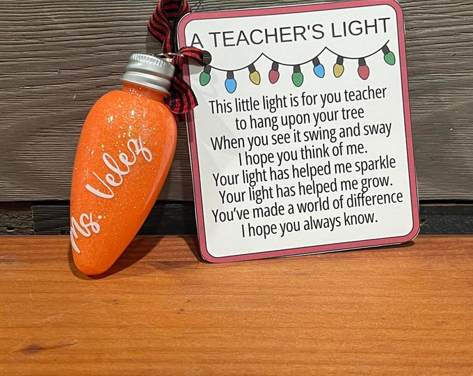 A Teachers Light Ornament With Poem Card, Teacher Ornament, Christmas ...