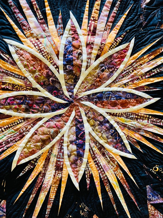 Snowfall Mixer Kaleidoscope Art Quilt: Queen Size, Pumpkin Spice Batiks, Judy Niemeyer Design