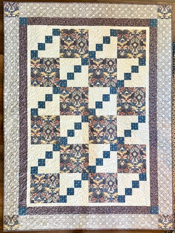 Grey Owl Throw Quilt: City Lights Handmade Cotton Quilt (51"x68")