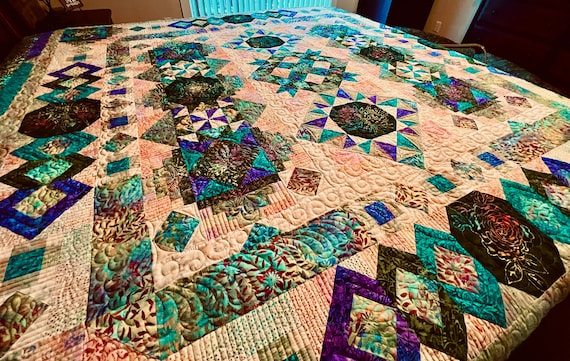 King Size Batik Quilt: Blooming Fields (108x108)