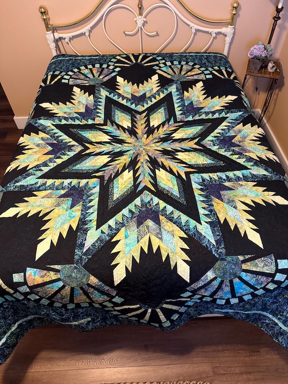 Steampunk Fairytale Twilight Kaleidoscope Queen Size Art Quilt 98"x98"