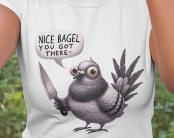 Lustiges Tauben-Grafik-T-Shirt: Nettes Bagel, Vogel-Liebhaber-Geschenk