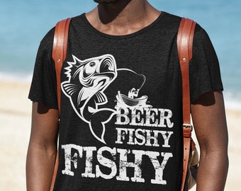 Mens Beer Fishing T shirt, Humor Angling Shirt, Punny Gag Meme Fisherman Loose Fit Tee, Joke Fishing Gifts, Beer Fishy Fishy t-shirt, fish