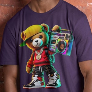 Maglietta Urban Teddy Bear, T-shirt Hip Hop Old School, Abbigliamento da strada Rap Music, Maglietta Cool Bear, Maglietta unisex, Abbigliamento Hip Hop, Maglietta Beat Box, Urban