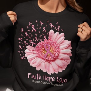 Breast Cancer Awareness-sweater, in oktober dragen we roze ronde hals, Faith Hope Love-trui, Breast Cancer Gifts, Breast Cancer Walk