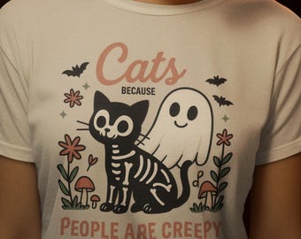 Rolig Halloween-katt-t-shirt: "Katter eftersom människor är läskiga" unisex-tröja