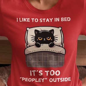 Amoureux des chats, introverti, t-shirt en coton épais unisexe, chemise amusante pour rester au lit, cadeau parfait pour maman chat, papa chat, femme chat, t-shirt extérieur trop populaire,