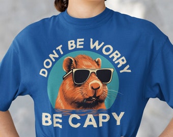 Camiseta vintage "Don't Worry Be Capy Capybara", regalo para amantes de los capibaras, disfraz de conejillo de indias más grande, regalo divertido y adorable para dueños de mascotas.