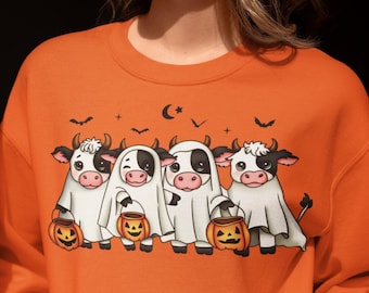 Halloween Ghost Cow Sweatshirt, Western Halloween Cow Sweatshirt, Halloween Cowboy Shirt, Halloween Ghost, Halloween Cow, Halloween Tee