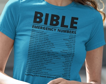 Camiseta con números de emergencia de la Biblia: Camiseta gráfica cristiana