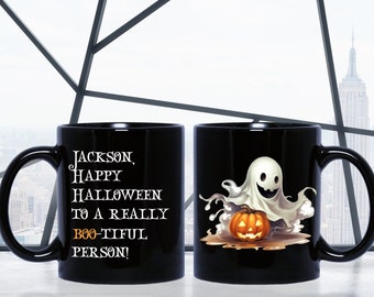 Personalized Spooky Ghost Black Mug, Ghost cup, Ghost Mug, Funny Halloween Mug, Coffee Mug, Halloween Ghost, Gift for Her, gift for him