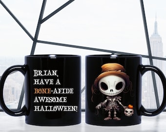 Personalisierte gruselige Skelett schwarze Becher, Skelett Tasse, Skelett Becher, lustige Halloween Becher, Kaffeetasse, Halloween-Skelett, Halloween Becher Geschenk