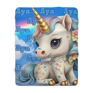 Personalized Unicorn Blanket, Customized Unicorn Blanket, Unicorn Room, Custom Girl Name Blanket, Name Blanket, Sherpa, Velveteen Blanket