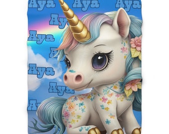 Personalized Unicorn Blanket: Custom Name Velveteen or Sherpa