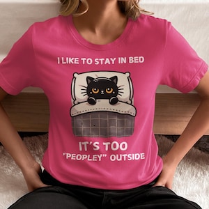 Cat Lover Introvert Tee: Funny Stay In Bed Shirt image 10