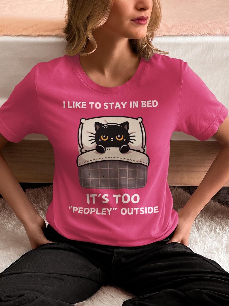 Cat Lover Introvert Tee: Funny Stay In Bed Shirt image 10