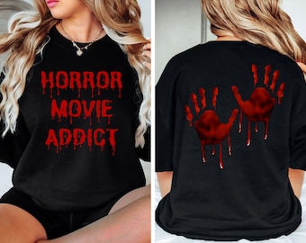 Camiseta para viciado em filme de terror, camiseta de Halloween, camiseta de filme de terror, camiseta de filme de terror, Halloween retrô, camiseta retrô de Halloween, camiseta de Halloween
