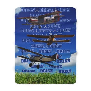 Personalized Baby Name Blanket, Airplane Toddler Boy Blanket, Customized Kids Throw Blanket, Aviator Boy Blanket, Custom Baby Blanket