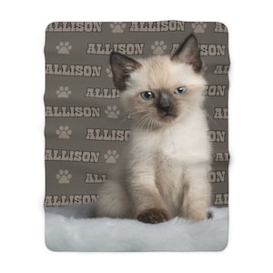 Personalized Kitten Baby Blanket, Customized Kitten Blanket, Custom Name Blanket, Baby Name Blanket, Cat, Sherpa, Velveteen, Baby Blanket