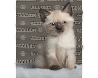 Personalized Kitten Blanket: Custom Name Velveteen or Sherpa Fleece